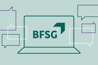 Grafische Darstellung eines Laptops mit der Aufschrift "BFSG".
